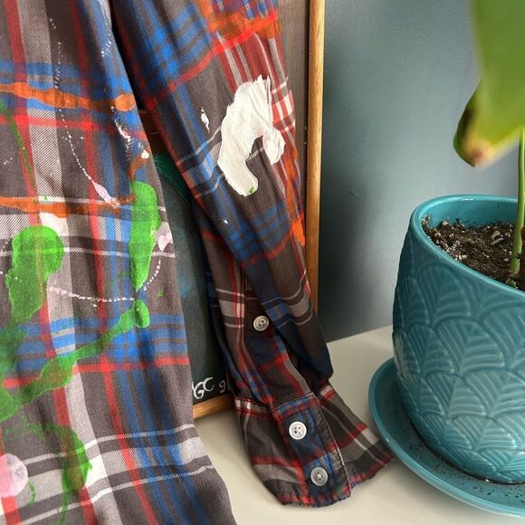Wilfred Red and Blue Plaid Shirt Hand Painted Small - Picture 9 of 16